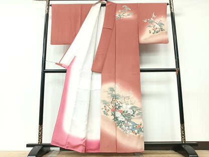 平和屋着物■訪問着　手描き　松竹梅　白鷺　暈し染め　金彩　正絹　逸品　CABM2064xe