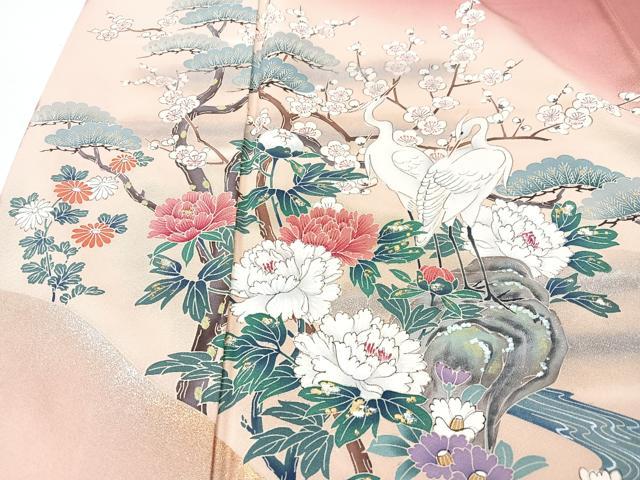平和屋着物■訪問着　手描き　松竹梅　白鷺　暈し染め　金彩　正絹　逸品　CABM2064xe