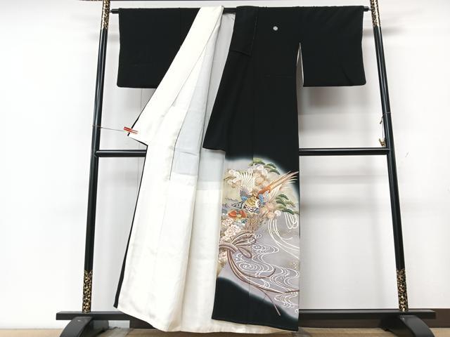 平和屋着物■豪華黒留袖　刺繍　尾長鳥枝松文　暈し染め　金彩　正絹　逸品　CABM2070xe