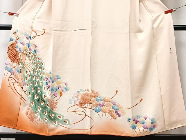 平和屋着物■訪問着　作家物　孔雀花文　暈し染め　金彩　正絹　逸品　CABM2071xe