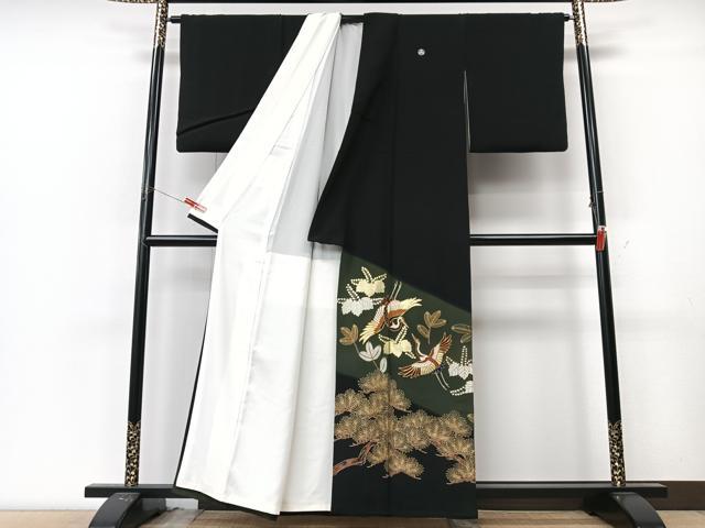 平和屋着物■豪華黒留袖　駒刺繍　飛鶴枝松文　金彩　正絹　逸品　CABM2079xe
