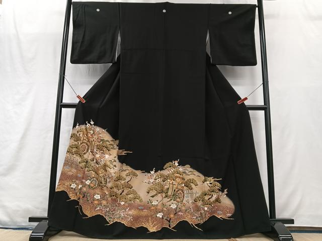 平和屋着物■豪華黒留袖　御所車松文　暈し染め　金彩　正絹　逸品　CABM2084xe