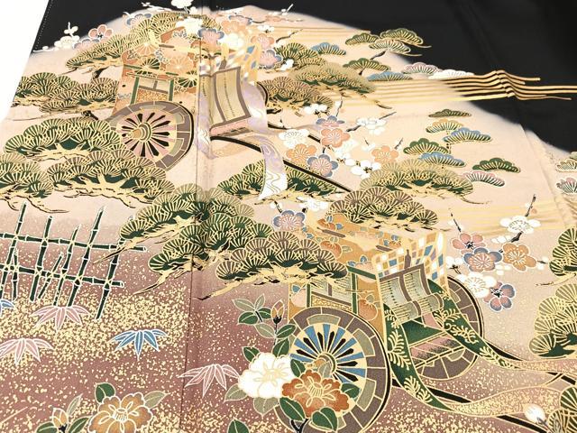平和屋着物■豪華黒留袖　御所車松文　暈し染め　金彩　正絹　逸品　CABM2084xe