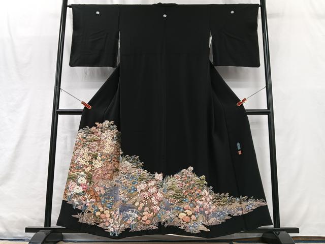 平和屋着物■豪華黒留袖　作家物　池苑　風景花文　正絹　逸品　CABM2085xe