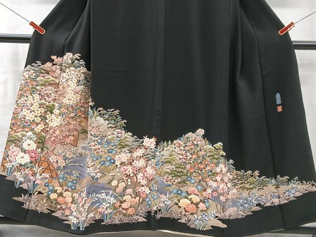 平和屋着物■豪華黒留袖　作家物　池苑　風景花文　正絹　逸品　CABM2085xe