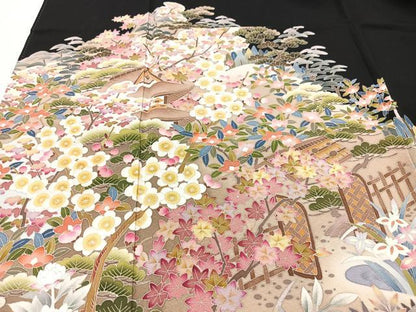 平和屋着物■豪華黒留袖　作家物　池苑　風景花文　正絹　逸品　CABM2085xe