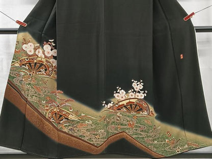 平和屋着物■豪華黒留袖　作家物　駒刺繍　片輪車枝花文　暈し染め　金彩　正絹　逸品　CABM2087xe
