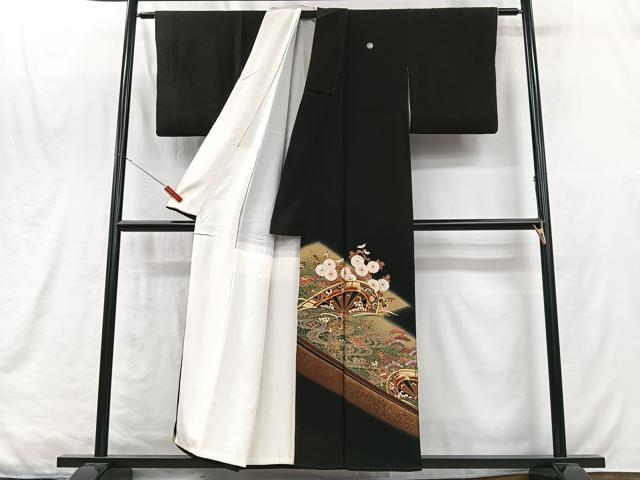平和屋着物■豪華黒留袖　作家物　駒刺繍　片輪車枝花文　暈し染め　金彩　正絹　逸品　CABM2087xe
