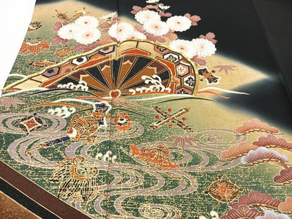 平和屋着物■豪華黒留袖　作家物　駒刺繍　片輪車枝花文　暈し染め　金彩　正絹　逸品　CABM2087xe