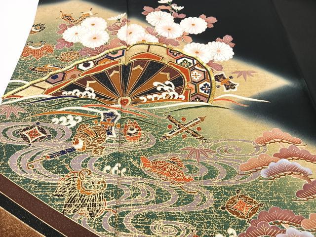 平和屋着物■豪華黒留袖　作家物　駒刺繍　片輪車枝花文　暈し染め　金彩　正絹　逸品　CABM2087xe