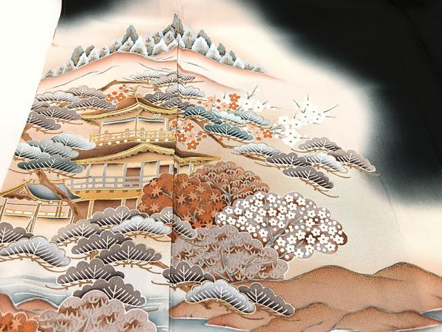 平和屋着物■豪華黒留袖　駒刺繍　風景文　暈し染め　金彩　正絹　逸品　CABM2088xe