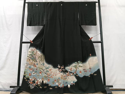 平和屋着物■豪華黒留袖　作家物　寿光織　人物風景文　暈し染め　金彩　正絹　逸品　CABM2089xe