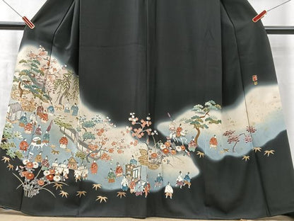 平和屋着物■豪華黒留袖　作家物　寿光織　人物風景文　暈し染め　金彩　正絹　逸品　CABM2089xe