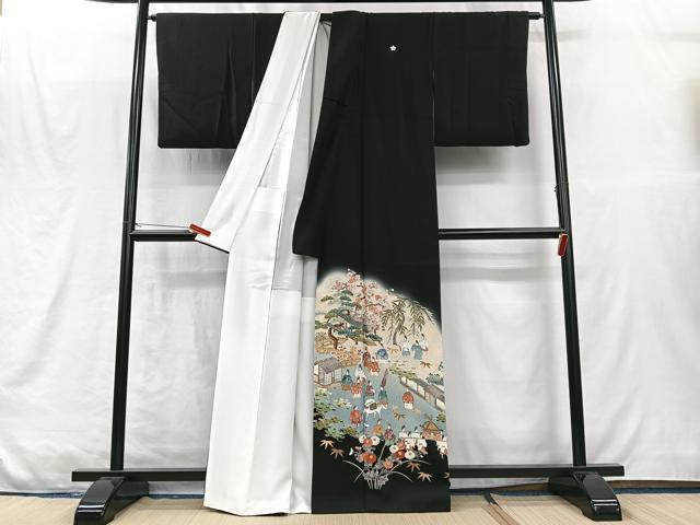 平和屋着物■豪華黒留袖　作家物　寿光織　人物風景文　暈し染め　金彩　正絹　逸品　CABM2089xe