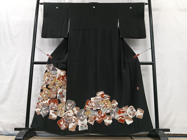 平和屋着物■豪華黒留袖　作家物　駒刺繍　色紙風景花文　金彩　正絹　逸品　CABM2090xe