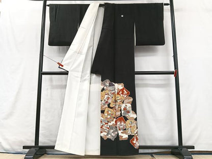 平和屋着物■豪華黒留袖　作家物　駒刺繍　色紙風景花文　金彩　正絹　逸品　CABM2090xe