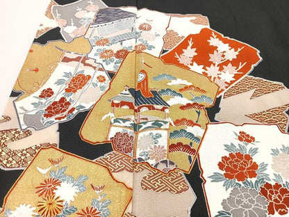 平和屋着物■豪華黒留袖　作家物　駒刺繍　色紙風景花文　金彩　正絹　逸品　CABM2090xe