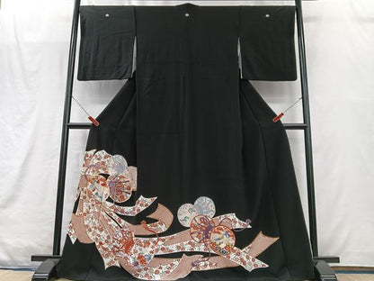 平和屋着物■豪華黒留袖　駒刺繍　束ね熨斗花鼓文　孔雀文　金彩　正絹　逸品　CABM2091xe