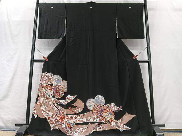 平和屋着物■豪華黒留袖　駒刺繍　束ね熨斗花鼓文　孔雀文　金彩　正絹　逸品　CABM2091xe
