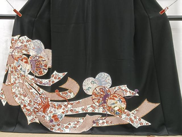 平和屋着物■豪華黒留袖　駒刺繍　束ね熨斗花鼓文　孔雀文　金彩　正絹　逸品　CABM2091xe