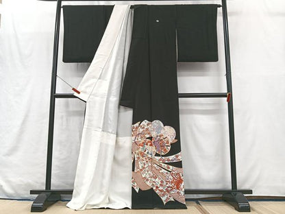 平和屋着物■豪華黒留袖　駒刺繍　束ね熨斗花鼓文　孔雀文　金彩　正絹　逸品　CABM2091xe