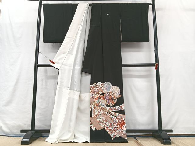 平和屋着物■豪華黒留袖　駒刺繍　束ね熨斗花鼓文　孔雀文　金彩　正絹　逸品　CABM2091xe