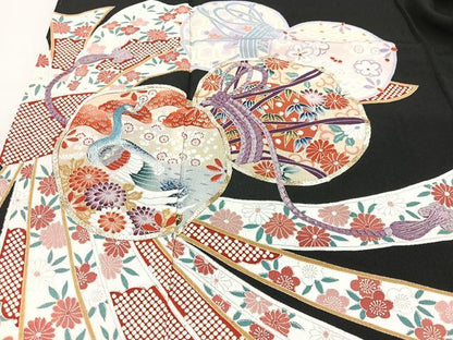 平和屋着物■豪華黒留袖　駒刺繍　束ね熨斗花鼓文　孔雀文　金彩　正絹　逸品　CABM2091xe