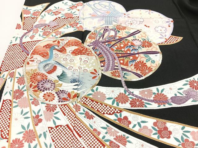 平和屋着物■豪華黒留袖　駒刺繍　束ね熨斗花鼓文　孔雀文　金彩　正絹　逸品　CABM2091xe