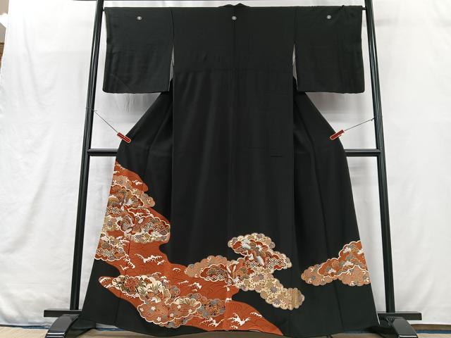 平和屋着物■豪華黒留袖　雲取り吉祥飛鶴花文　金彩　正絹　逸品　CABM2093xe