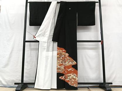 平和屋着物■豪華黒留袖　雲取り吉祥飛鶴花文　金彩　正絹　逸品　CABM2093xe