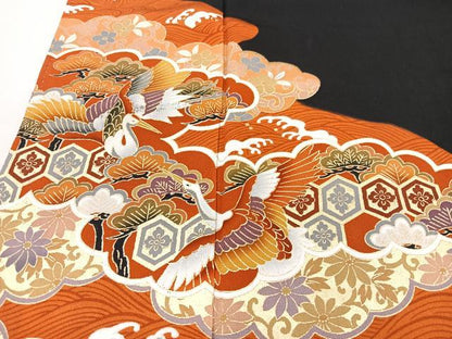 平和屋着物■豪華黒留袖　雲取り吉祥飛鶴花文　金彩　正絹　逸品　CABM2093xe