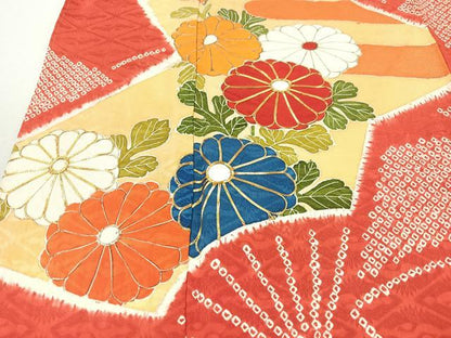 平和屋着物■豪華振袖　駒刺繍　絞り　扇面花文　金彩　正絹　逸品　CABM2097xe