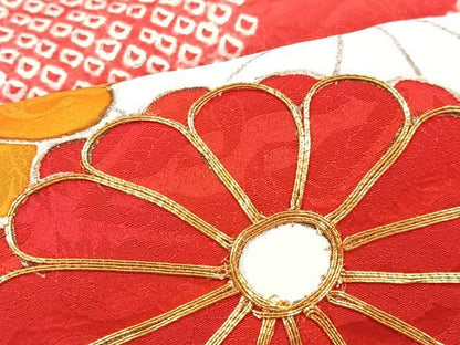 平和屋着物■豪華振袖　駒刺繍　絞り　扇面花文　金彩　正絹　逸品　CABM2097xe