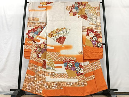 平和屋着物■豪華振袖　駒刺繍　扇面立波花文　暈し染め　金彩　正絹　逸品　CABM2098xe