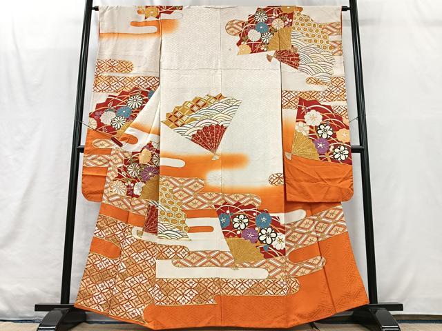 平和屋着物■豪華振袖　駒刺繍　扇面立波花文　暈し染め　金彩　正絹　逸品　CABM2098xe