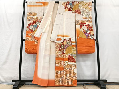 平和屋着物■豪華振袖　駒刺繍　扇面立波花文　暈し染め　金彩　正絹　逸品　CABM2098xe