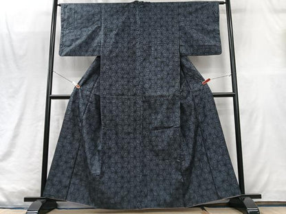 平和屋着物■上質な紬　麻の葉文様　正絹　逸品　CABM2101xe