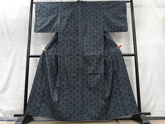 平和屋着物■上質な紬　麻の葉文様　正絹　逸品　CABM2101xe