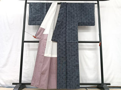平和屋着物■上質な紬　麻の葉文様　正絹　逸品　CABM2101xe