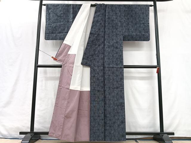 平和屋着物■上質な紬　麻の葉文様　正絹　逸品　CABM2101xe