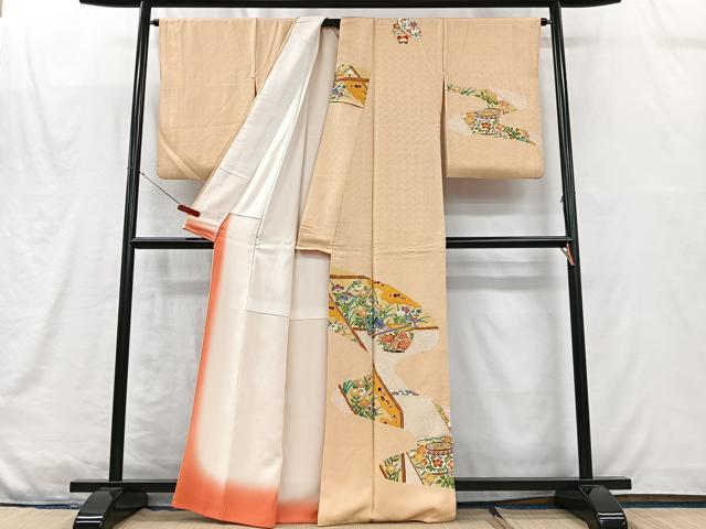 平和屋着物■訪問着　絞り　流水陶器花文　金彩　正絹　逸品　CABM2103xe