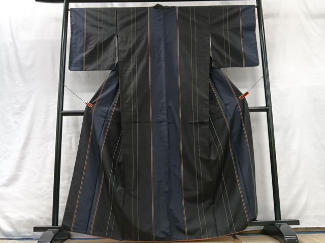 平和屋着物■本場縞大島紬　間道　正絹　逸品　CABM2113xe