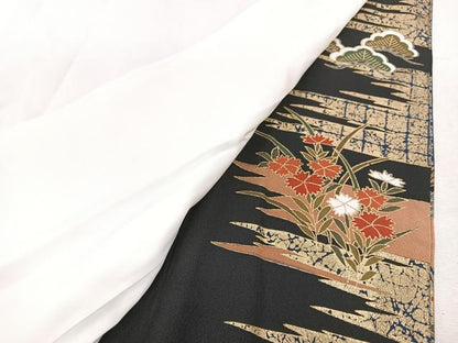 平和屋着物■豪華黒留袖　鳳凰扇面花文　金彩　正絹　逸品　CABM2116xe