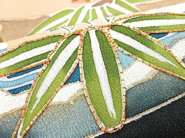 平和屋着物■豪華黒留袖　駒刺繍　尾長鳥立波花文　金彩　正絹　逸品　CABM2118xe