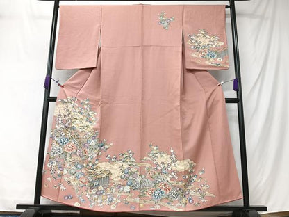平和屋着物■訪問着　流水草花文　正絹　逸品　CABM2124xe