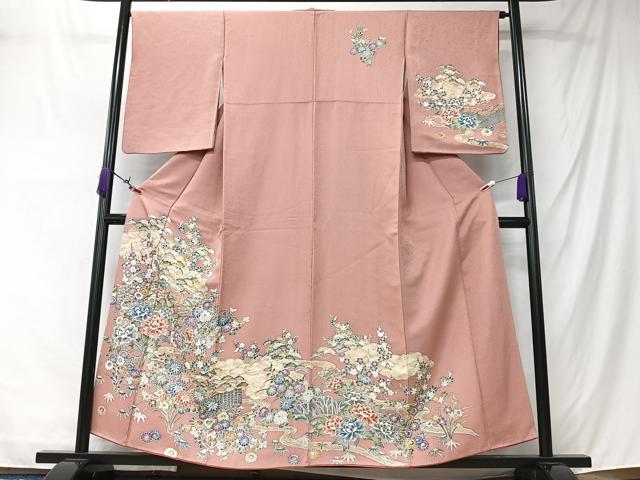 平和屋着物■訪問着　流水草花文　正絹　逸品　CABM2124xe
