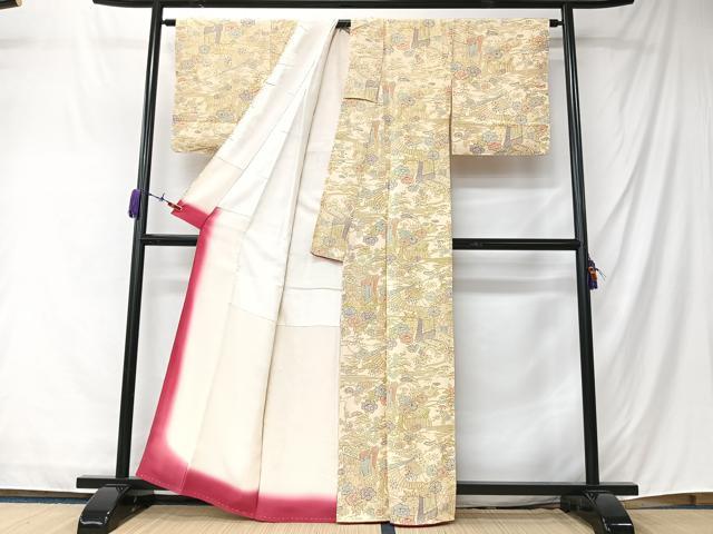 平和屋着物■上質な小紋　御所車扇面花文　正絹　逸品　CABM2132xe
