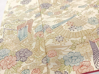 平和屋着物■上質な小紋　御所車扇面花文　正絹　逸品　CABM2132xe