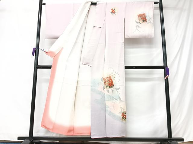 平和屋着物■訪問着　色紙流水草花文　暈し染め　金彩　正絹　逸品　CABM2133xe