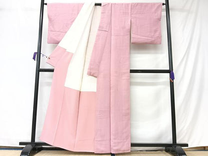 平和屋着物■上質な色無地　幾何学地紋　薄紅梅色　正絹　逸品　CABM2141xe